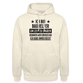 Bauhelfer Lustiger Spruch Hausbau Bauherr Geschenk - Unisex Hoodie - Vanille-Milchshake - Vorne - Alina (178cm) & Michal (187cm)