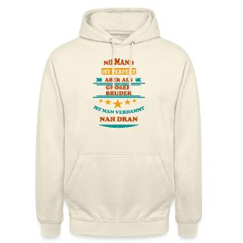 Niemand ist perfekt Großer Bruder Retro - Unisex Hoodie - Vanille-Milchshake - Vorne - Alina (178cm) & Michal (187cm)