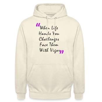 Quand la vie vous met au défi, affrontez-les avec vigueur - Sweat-shirt à capuche unisexe - vanille - Devant - Alina (178cm) & Michal (187cm)
