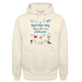 Meine Lieblingstiere in Norderney - Unisex Hoodie - Vanille-Milchshake - Vorne - Alina (178cm) & Michal (187cm)