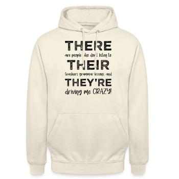 Là ils sont - Grammaire drôle - Sweat-shirt à capuche unisexe - vanille - Devant - Alina (178cm) & Michal (187cm)