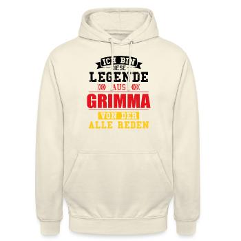 Stadt Grimma Deutschland Legende Spruch - Unisex Hoodie - Vanille-Milchshake - Vorne - Alina (178cm) & Michal (187cm)