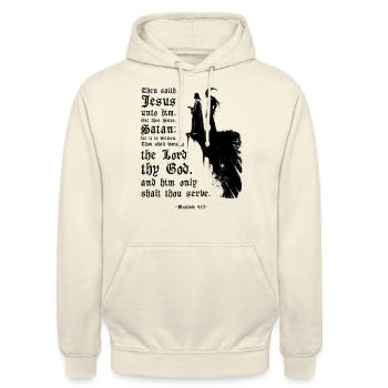 Jesus und Satan Matthäus 4:10 Bibelvers Christ - Unisex Hoodie - Vanille-Milchshake - Vorne - Alina (178cm) & Michal (187cm)