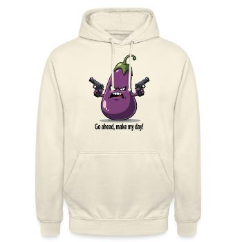 Badass Aubergine – Go Ahead, Make My Day - Unisex Hoodie - Vanille-Milchshake - Vorne - Alina (178cm) & Michal (187cm)
