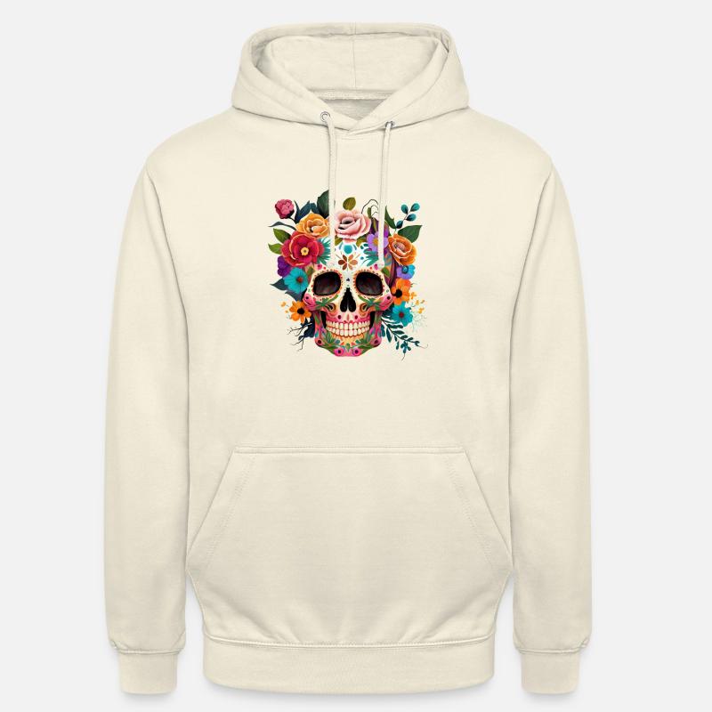 Crâne avec des fleurs - Sweat-shirt à capuche unisexe - vanille
