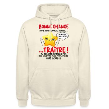 Départ Collègue Humour Pot De Départ Mutation - Sweat-shirt à capuche unisexe - vanille - Devant - Alina (178cm) & Michal (187cm)