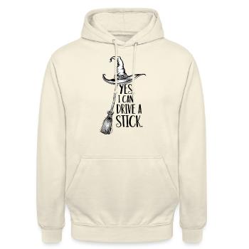 Lustiger Halloween Spruch Yes I can drive a stick - Unisex Hoodie - Vanille-Milchshake - Vorne - Alina (178cm) & Michal (187cm)