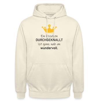 Ein bisschen durchgeknallt ist nah an wundervoll - Unisex Hoodie - Vanille-Milchshake - Vorne - Alina (178cm) & Michal (187cm)