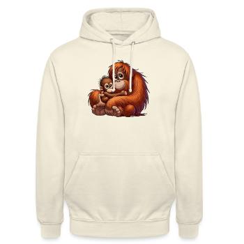 Orang-Utan-Mutter mit Kind - Unisex Hoodie - Vanille-Milchshake - Vorne - Alina (178cm) & Michal (187cm)
