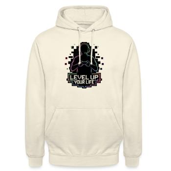 Level Up Your Life – Gamer-Silhouette - Unisex Hoodie - Vanille-Milchshake - Vorne - Alina (178cm) & Michal (187cm)