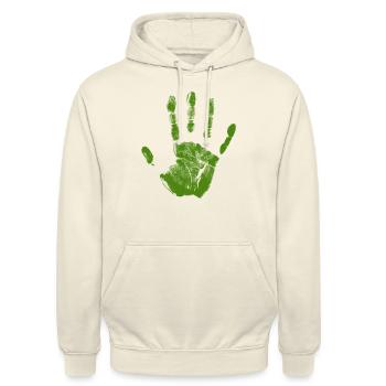 Empreinte de main peinte identité doigts et vert palmier - Sweat-shirt à capuche unisexe - vanille - Devant - Alina (178cm) & Michal (187cm)