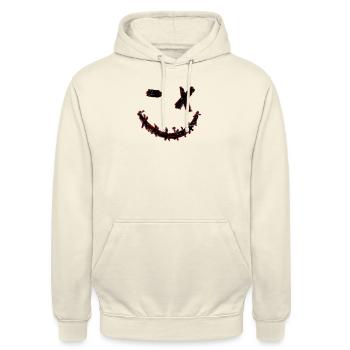 Glitch Smiley - Unisex Hoodie - Vanille-Milchshake - Vorne - Alina (178cm) & Michal (187cm)