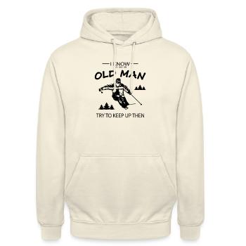 Ski like an Old Man - Skier's Pension - Unisex Hoodie - vanilla - Front - Alina (178cm) & Michal (187cm)