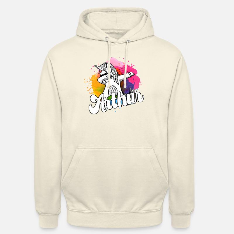 ARTHUR - Beau nom de garçon avec une licorne cool - Sweat-shirt à capuche unisexe - vanille