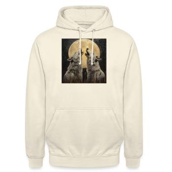 Wölfe vor dem Mond - Unisex Hoodie - Vanille-Milchshake - Vorne - Alina (178cm) & Michal (187cm)
