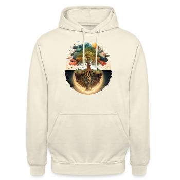 Yggdrasil - Der Lebensbaum schwebend im Weltraum - Unisex Hoodie - Vanille-Milchshake - Vorne - Alina (178cm) & Michal (187cm)