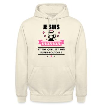 maman super pouvoir, cadeau fête des mères - Sweat-shirt à capuche unisexe - vanille - Devant - Alina (178cm) & Michal (187cm)