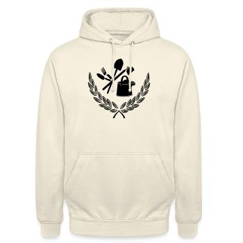 Outils de jardin en couronne de laurier Jardinier - Sweat-shirt à capuche unisexe - vanille - Devant - Alina (178cm) & Michal (187cm)