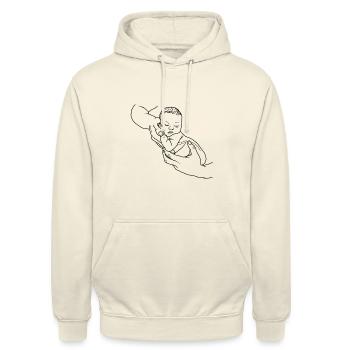 bébé porté dans les mains - Sweat-shirt à capuche unisexe - vanille - Devant - Alina (178cm) & Michal (187cm)