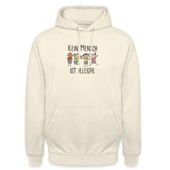 Kein Mensch ist illegal - Gegen Rassismus & Rechts - Unisex Hoodie - Vanille-Milchshake - Vorne - Alina (178cm) & Michal (187cm)