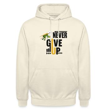 Never Give Up 🐸 Niemals aufgeben Frosch vs Storch - Unisex Hoodie - Vanille-Milchshake - Vorne - Alina (178cm) & Michal (187cm)