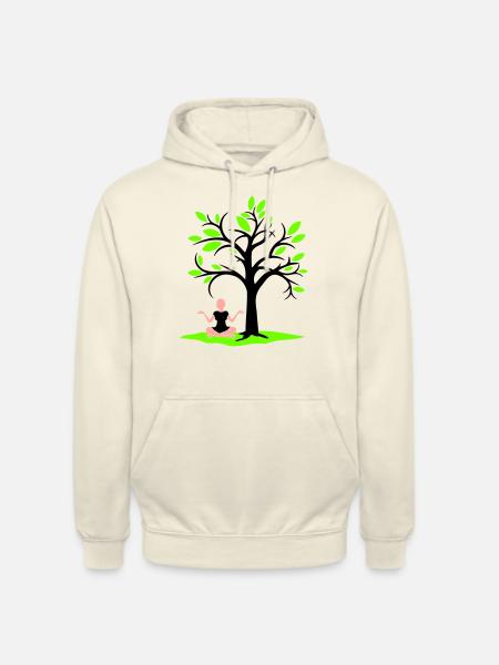 Meditasjon under treet skog trance kvinne mediterer - Unisex-hettegenser - vanilje-milkshake