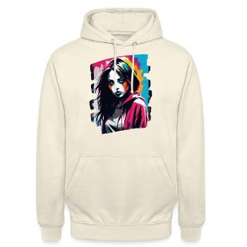 "Color Craze: Die Maskierte Fashionista" - Unisex Hoodie - Vanille-Milchshake - Vorne - Alina (178cm) & Michal (187cm)