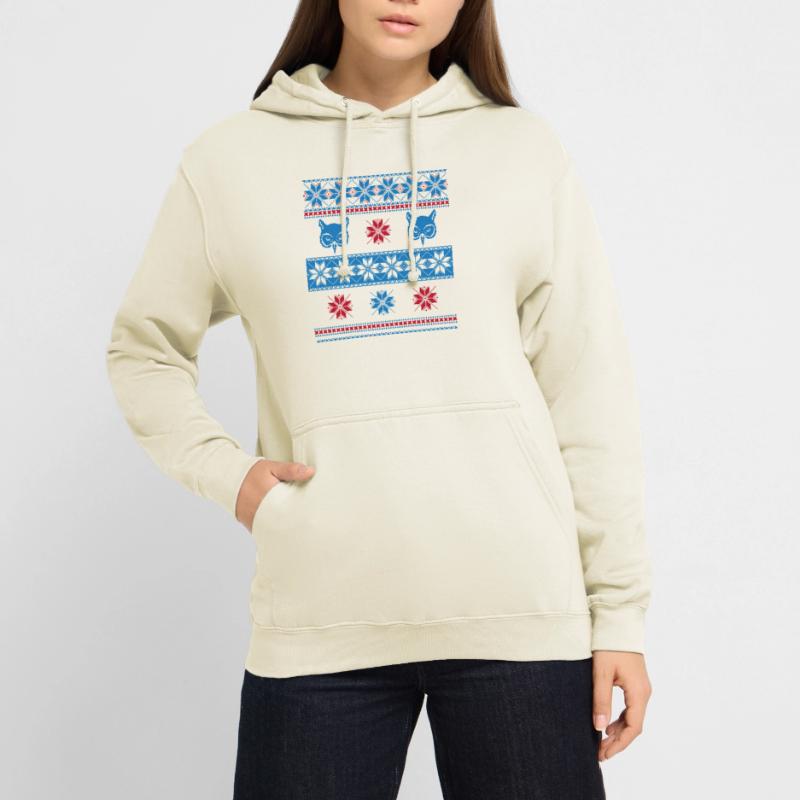 Norweger Pullover Eule Blau Rot Unisex Hoodie