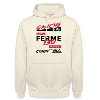 Notes Rallye - Gauche 90 long - Sweat-shirt à capuche unisexe - vanille - Devant - Alina (178cm) & Michal (187cm)