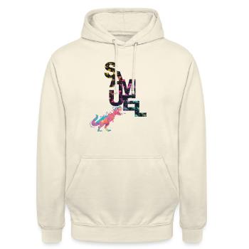 Samuel - Beau nom de garçon avec TREX - Sweat-shirt à capuche unisexe - vanille - Devant - Alina (178cm) & Michal (187cm)