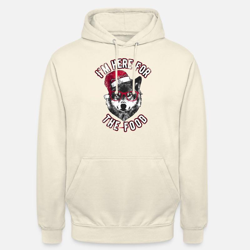 Je suis ici pour la nourriture - Grumpy Christmas Wolf - Sweat-shirt à capuche unisexe - vanille
