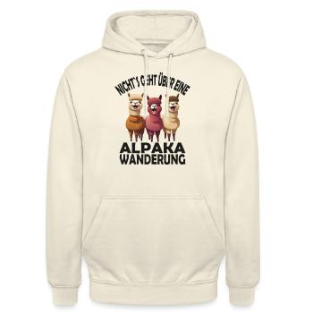 Alpaka, Nichts geht über eine Alpaka Wanderung - Unisex Hoodie - Vanille-Milchshake - Vorne - Alina (178cm) & Michal (187cm)
