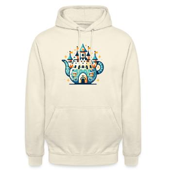 Playful illustration of a teapot in castle - Unisex Hoodie - vanilla - Front - Alina (178cm) & Michal (187cm)