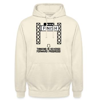Rückwärts denken: Fortschritt vorwärts! - Unisex Hoodie - Vanille-Milchshake - Vorne - Alina (178cm) & Michal (187cm)