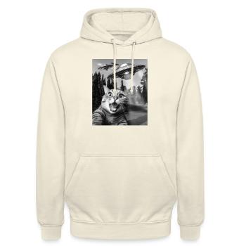Verängstigtes Katzen-Selfie mit UFOs Fun Cat - Unisex Hoodie - Vanille-Milchshake - Vorne - Alina (178cm) & Michal (187cm)