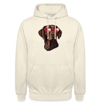 Brauner Labrador mit Herz-Brille - Unisex Hoodie - Vanille-Milchshake - Vorne - Alina (178cm) & Michal (187cm)