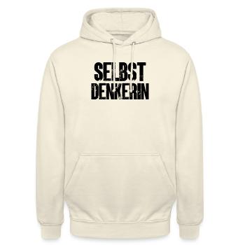 Selbstdenken Selbstdenkerin Aufgewacht Aufwachen - Unisex Hoodie - Vanille-Milchshake - Vorne - Alina (178cm) & Michal (187cm)