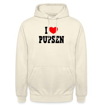 I LOVE PUPSEN - Furzen Blähungen - Unisex Hoodie - Vanille-Milchshake - Vorne - Alina (178cm) & Michal (187cm)