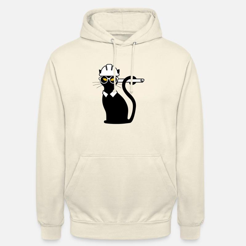 Engineer cat hard hat blueprint gift idea shirt - Unisex Hoodie - vanilla