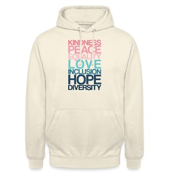 Kindness Peace Equality LOVE - Unisex Hoodie - Vanille-Milchshake - Vorne - Alina (178cm) & Michal (187cm)