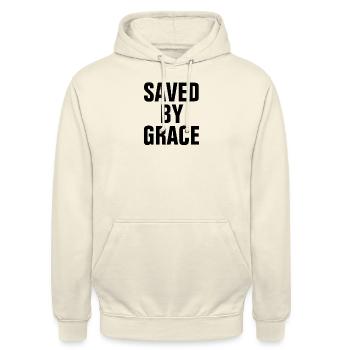 Sauvé par la grâce - Citations chrétiennes - Sweat-shirt à capuche unisexe - vanille - Devant - Alina (178cm) & Michal (187cm)