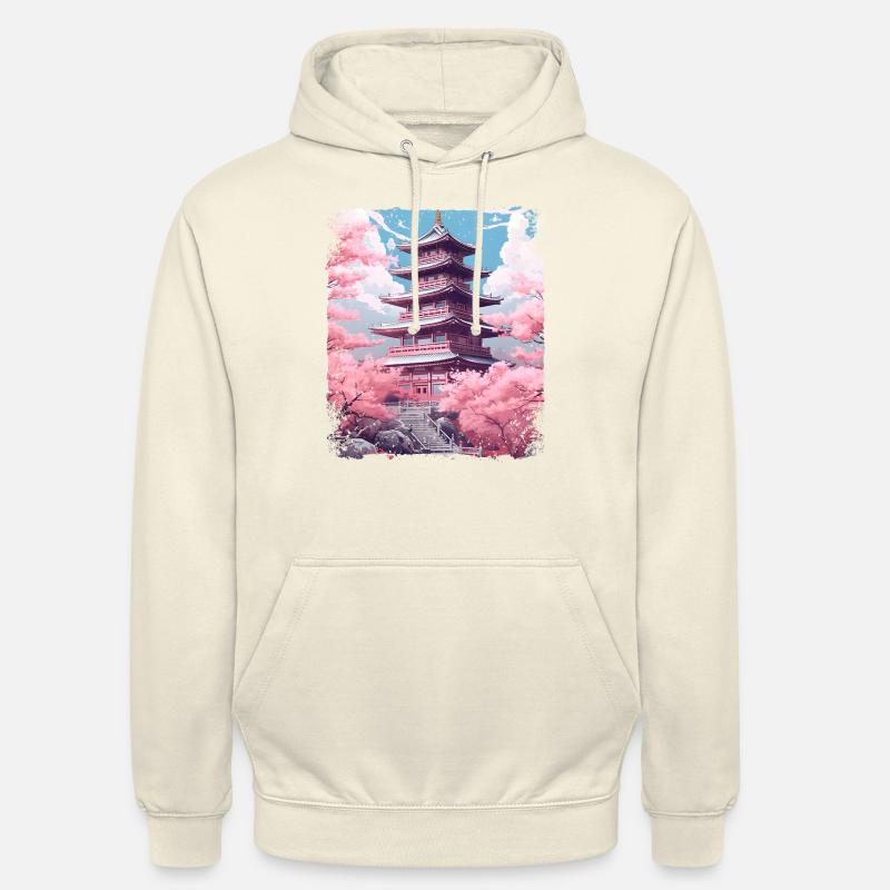 Kirschblüten-Sakura-Baum in einer Tempel-Dampfwelle - Unisex Hoodie - Vanille-Milchshake
