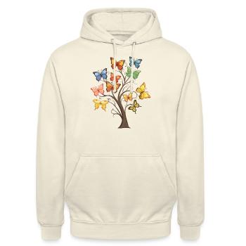 Schmetterlings Baum - Unisex Hoodie - Vanille-Milchshake - Vorne - Alina (178cm) & Michal (187cm)