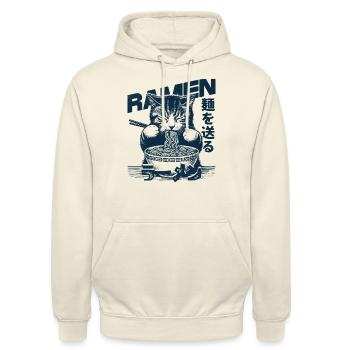 Ramen Katze - Unisex Hoodie - Vanille-Milchshake - Vorne - Alina (178cm) & Michal (187cm)