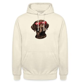 Brauner Labrador mit Herz-Brille - Unisex Hoodie - Vanille-Milchshake - Vorne - Alina (178cm) & Michal (187cm)