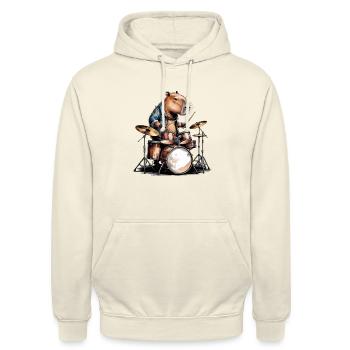 Cooles Capybara spielt Schlagzeug - Unisex Hoodie - Vanille-Milchshake - Vorne - Alina (178cm) & Michal (187cm)