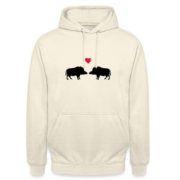 wild boar in love - Unisex Hoodie - vanilla - Front - Alina (178cm) & Michal (187cm)