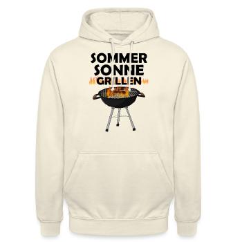 Sommer, Sonne Grillen Holzkohle Grill mit Steak - Unisex Hoodie - Vanille-Milchshake - Vorne - Alina (178cm) & Michal (187cm)