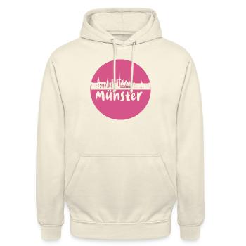 Münster, kreis, skyline,scherenschnitt, pink - Unisex Hoodie - Vanille-Milchshake - Vorne - Alina (178cm) & Michal (187cm)