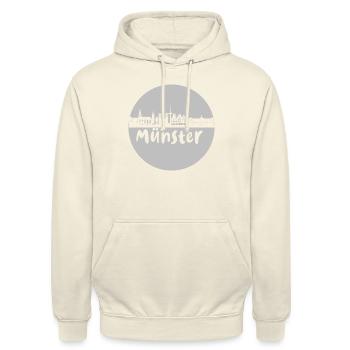 Münster, kreis, skyline,scherenschnitt, grau - Unisex Hoodie - Vanille-Milchshake - Vorne - Alina (178cm) & Michal (187cm)